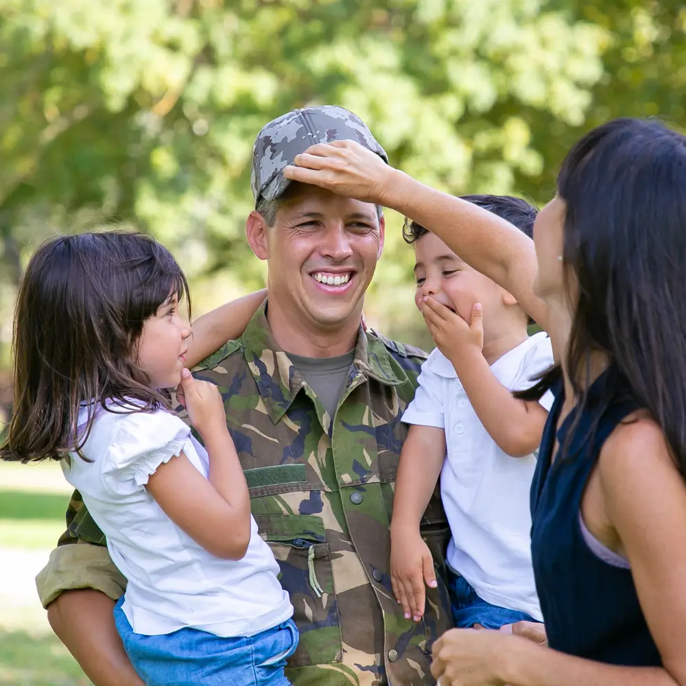 Military man with his family